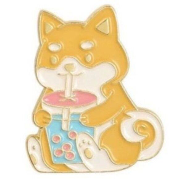 Kawaii Corgi Boba Love Enamel Pin! - Picture 1 of 4